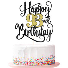 happy 93th birthday cake topper 93 birthday party cake decorations (Black and gold flashes 93rd)