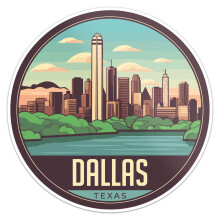 Adesivo da Cidade de Dallas - Decalque de Vinil à Prova d'Água para Carro, Laptop, Garrafa, Parede e Janela, Tamanho - 3'' Lado Mais Longo
