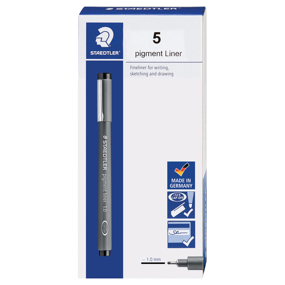 STAEDTLER Pigment Liner  Fineliner Pen for Drawing  Drafting  Journaling  1.0mm  Black  Box of 5 Pens  308 10-9