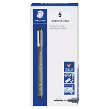 STAEDTLER Pigment Liner Fineliner Pen for Drawing Drafting Journaling 0.7mm Black Box of 5 Pens 308 07-9 04