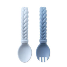Itzy Ritzy siliconen lepel- en vorkset; Babybenodigdheden met een babyvork en -lepel met gevlochten handgrepen met lus - Gemaakt van 100% food-grade