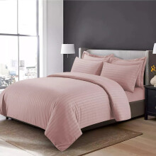 (Single Stripe Duvet Cover & Fitted Sheet, Peach) Stripe Duvet Cover Set Fitted Sheet & Pillowcase
