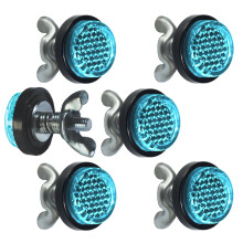 Blauwe reflector motorfiets kentekenplaatbouten en moeren