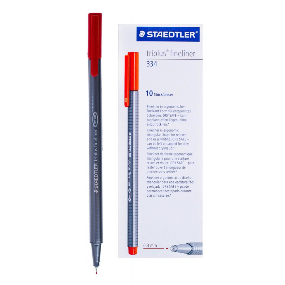 Staedtler Triplus Fineliner Pens  0.3mm  Red  Pack of 10 (334-2)