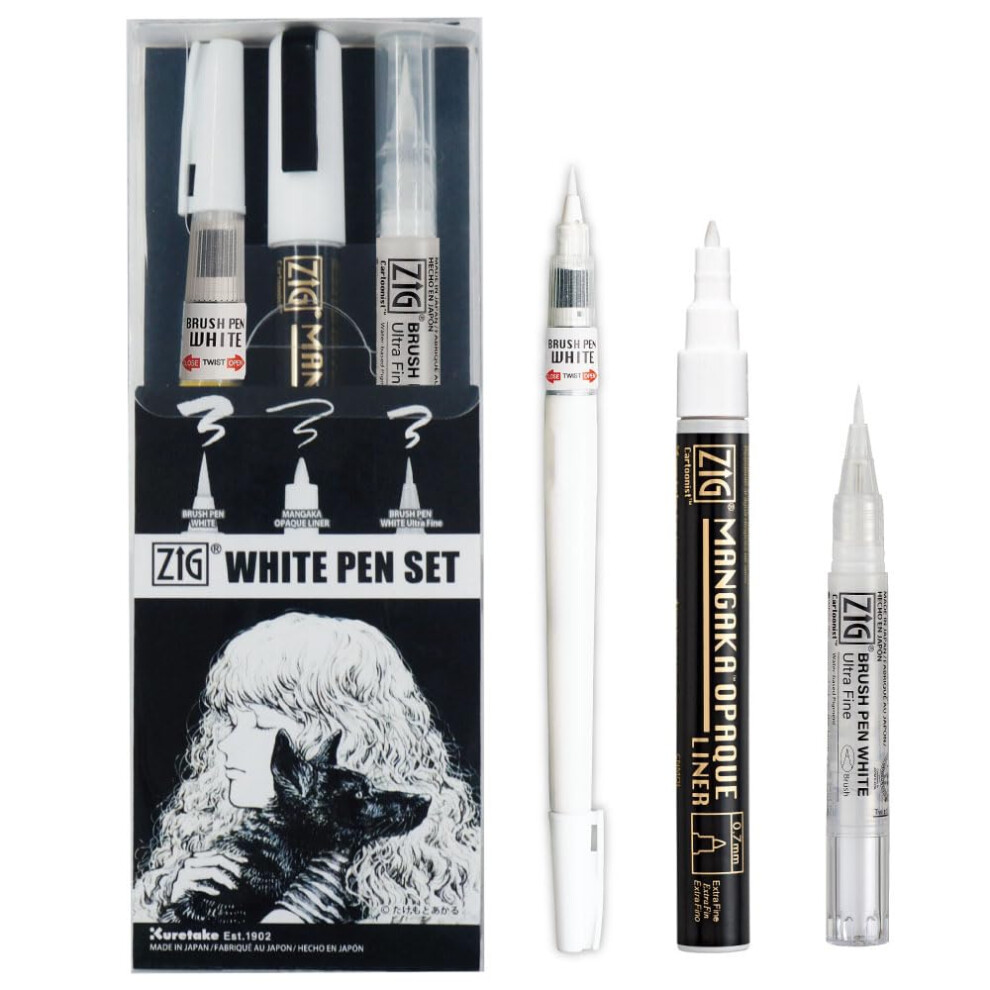 Kuretake Zig Inktober Special - Set Di 3 Penne Zig Bianche, IKTB-24/3V-image