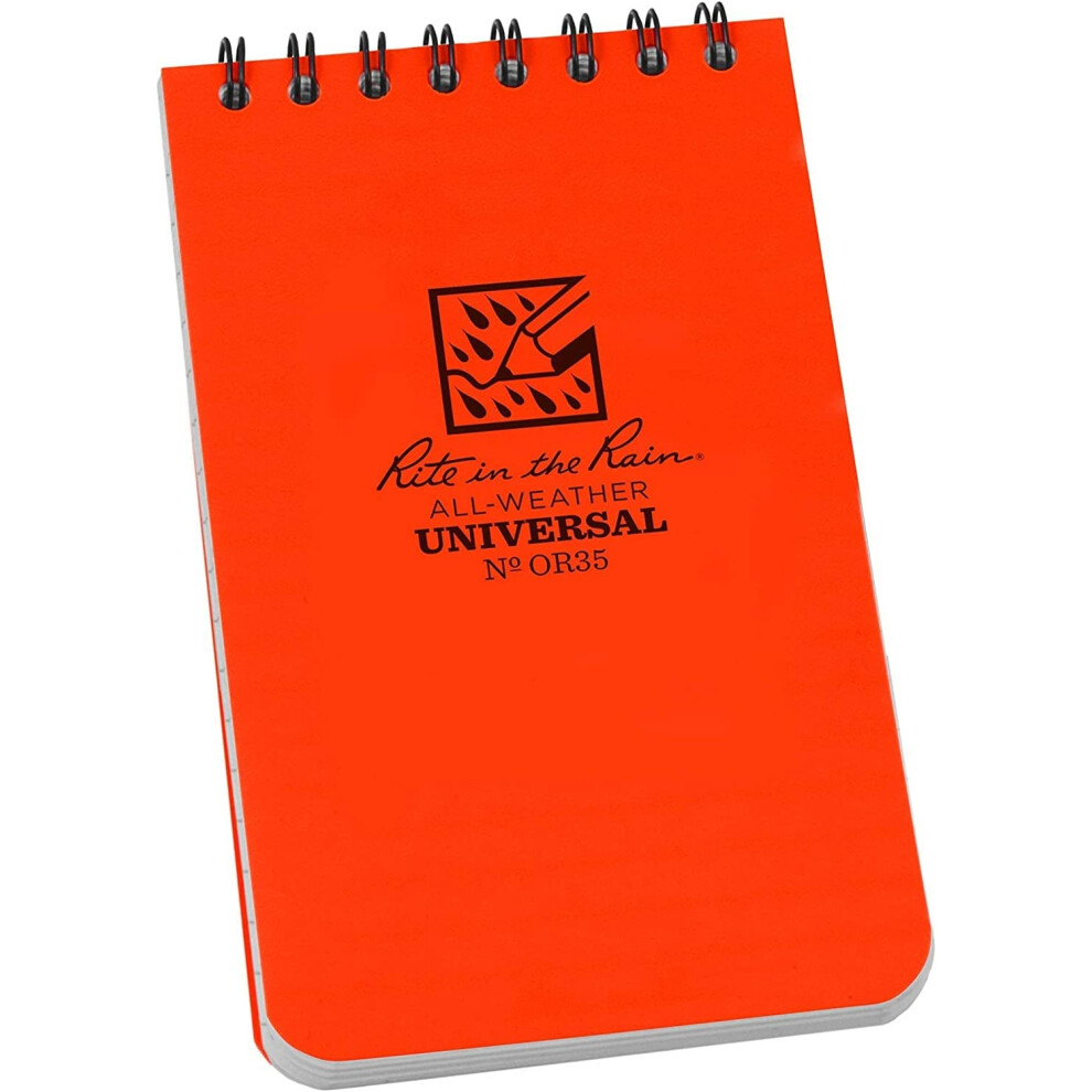 Rite In The Rain Weatherproof Top Spiral Notebook  3"""" x 5""""  Orange Cover  Universal Pattern (No. OR35)-image-OPC-PGSN59T-NEW