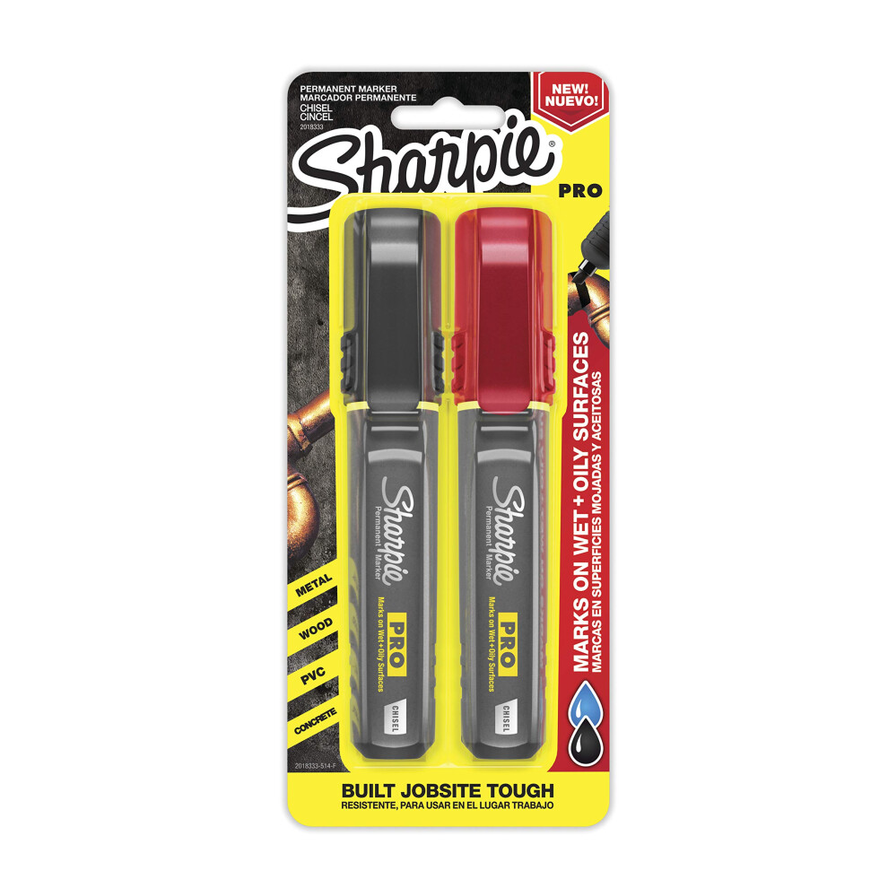 SHARPIE PRO Permanent Marker  Medium  Chisel Tip  Assorted Colors  Black and Red 2-Count (2018333)