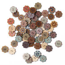 100 STKS Gemengd Patroon Vintage 3/4 inch Houten Knopen 2 Gaten DIY Craft Naaien Willekeurige Bloem Schilderij Knoppen Handgemaakte DIY Naaiproces De