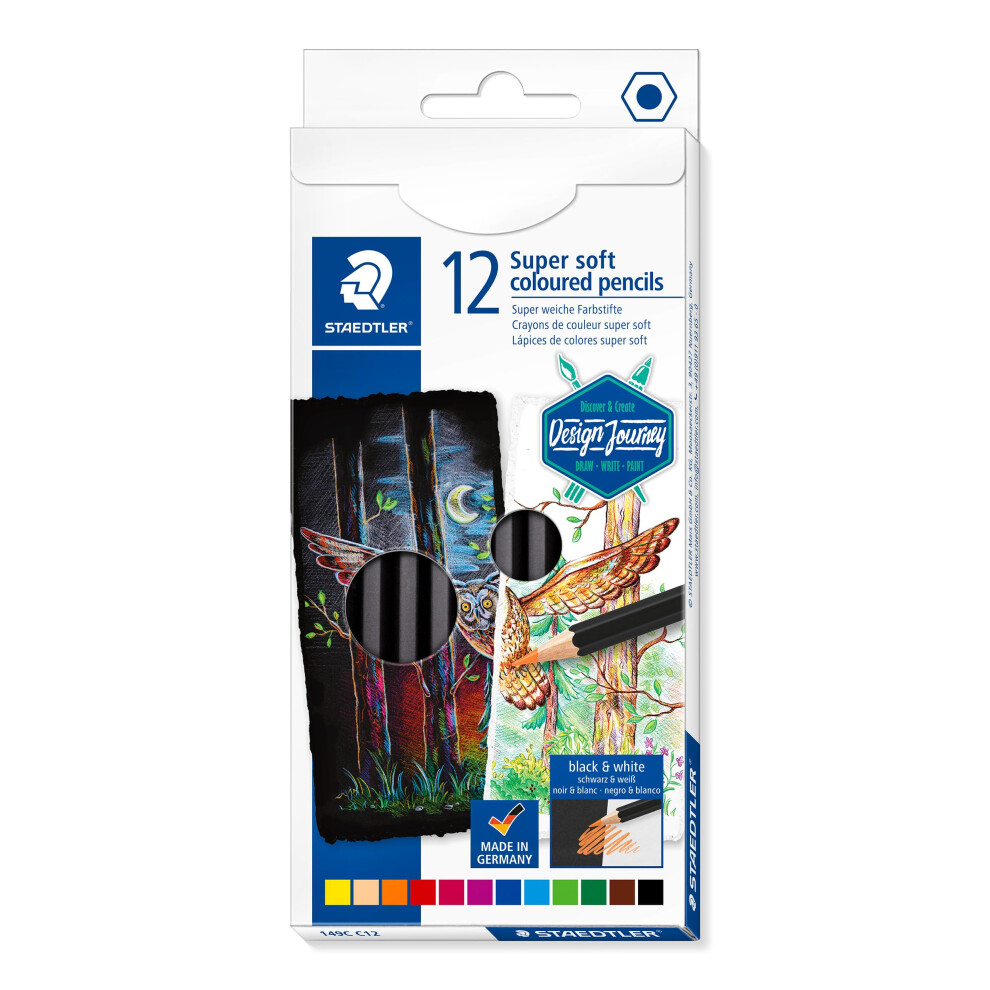 Staedtler Super Soft Color Pencils  For Light & Dark Paper  Bright and Blendable  12 Assorted Colors in Box  149C C12