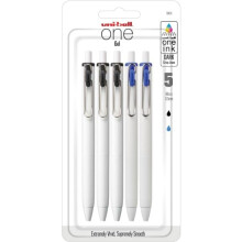 Uni-Ball One Retractable Gel Pens Micro Point 0.5 mm White Barrel Black/Blue Ink Pack Of 5 Pens