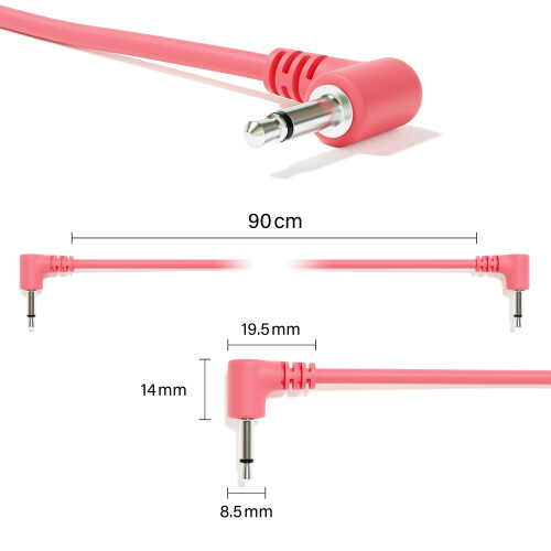ExcelValley - 5-Pack - Right Angle Mono Modular Patch Cables - 3.5mm 1/8"""" Eurorack Synthesizer [Peach | 45 cm - 17.72""""] 1