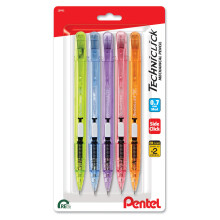 Pentel Techniclick 0.7mm Mechanical Pencil - Pack of 5 Smooth Writing Pencil for Students & Professionals Medium Line Side-Click Lead Advance Ass