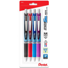 Pentel Energel 0,7 mm naaldpuntpennen - Rtx Deluxe intrekbare vloeibare gel-inktpennen - diverse inktkleuren - zwart blauw rood en violet - verpakkin