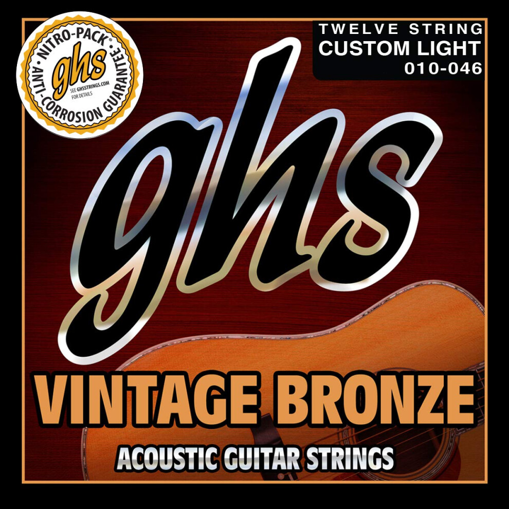 GHS Strings VN-12CL VINTAGE BRONZE Acoustic Guitar Strings 12 Set Custom Light (10-46)