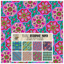 Decoupage Papirpakke (24 Ark 15x15 cm) Sommerblomster FLONZ Vintage Papir til Decoupage og Hobby