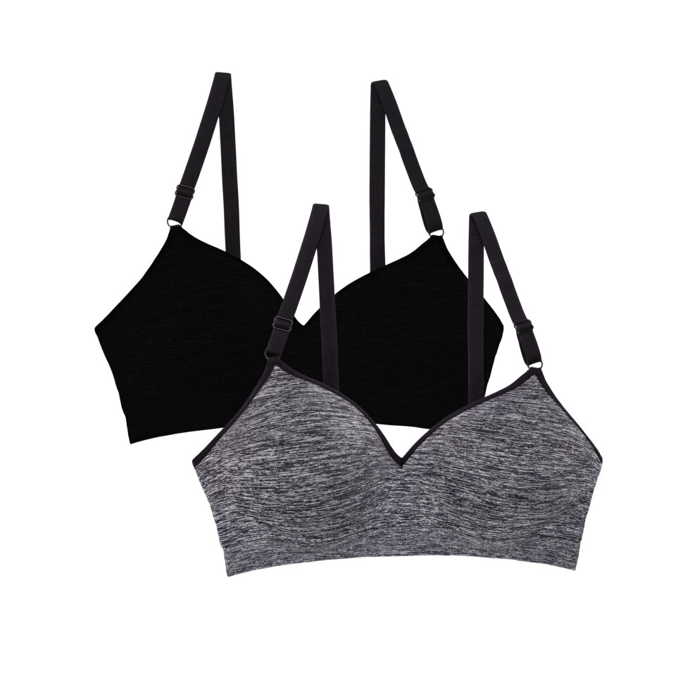 Fruit Of The Loom Women's Seamless Wire Free Push-Up Bra Black Hue/Charcoal Heather 2-Pack 34B