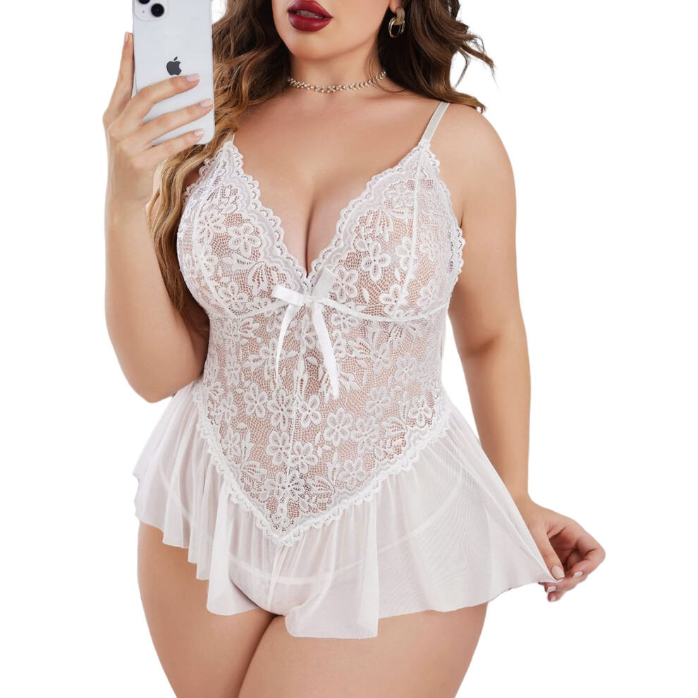 Avidlove Lingerie blanche pour femme grande taille Lingerie de mari  e Body une pi  ce Teddy Nuisette en dentelle Babydoll Tenues sexy