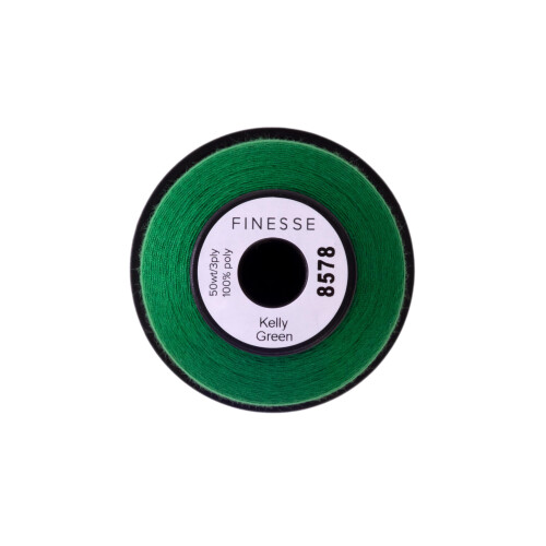 Finesse Thread Solid Colors | 100% Polyester 3ply 50wt | Thread Cones | 100% Polyester Thread for Quilting and Sewing (Kelly Green 1 100 Yards 1