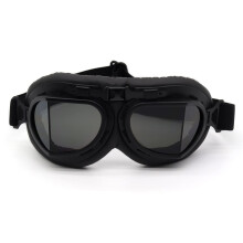 kucehiup Vintage Aviator Goggles Motorbril (zwart frame Smoke lenzen)