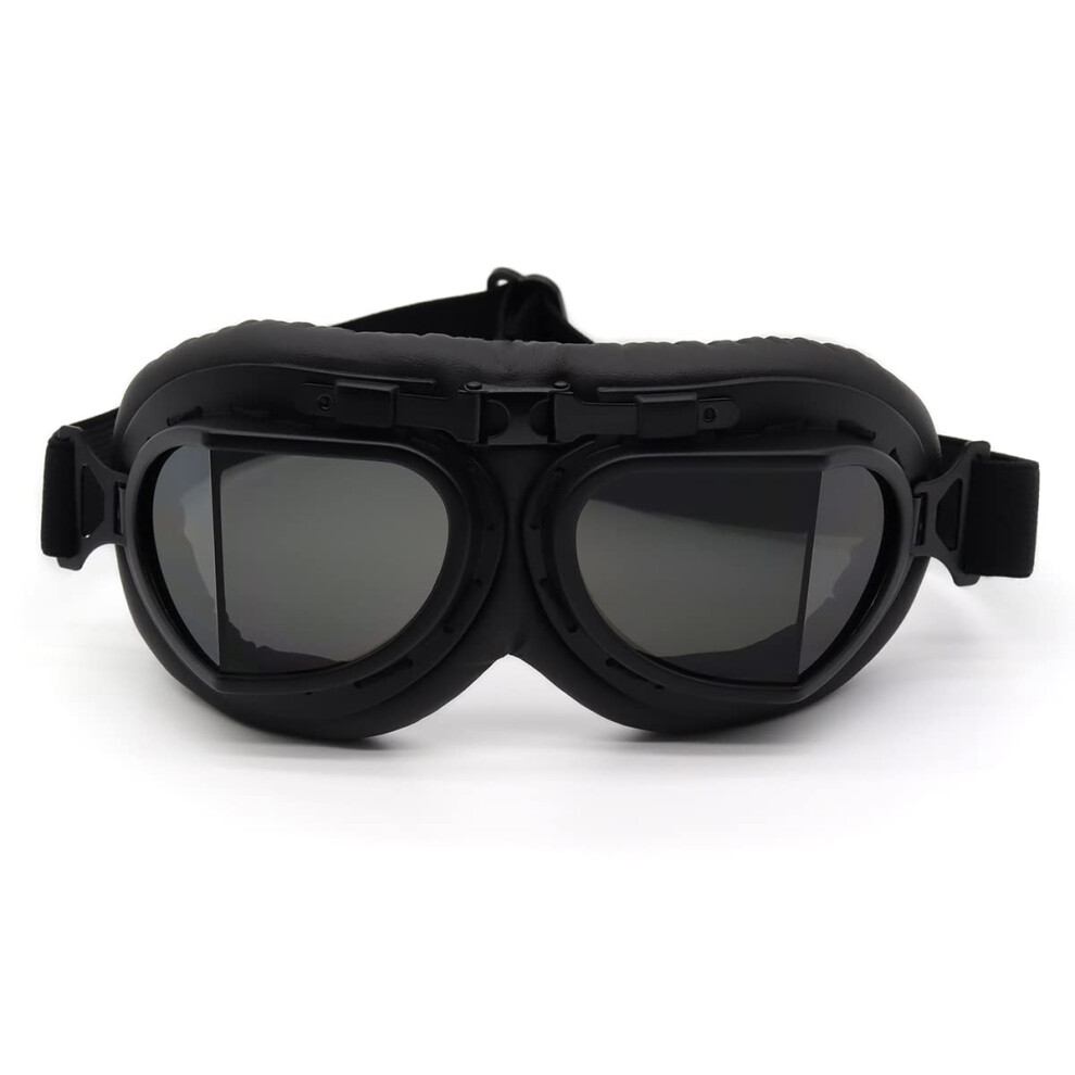 Kucehiup Vintage Fliegerbrille Motorradbrille (Schwarzer Rahmen, Rauchgl Ser)-image