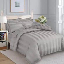 (Single Stripe Duvet Cover & Fitted Sheet, Silver/Light Grey) Stripe Duvet Cover Set Fitted Sheet & Pillowcase