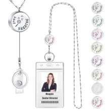 SAM & LORI Strong Retractable Pretty Lanyard Necklace for ID Badges Holder and Keys Stainless Steel Metal Lanyard Necklace Silver Chain with Badge Cl