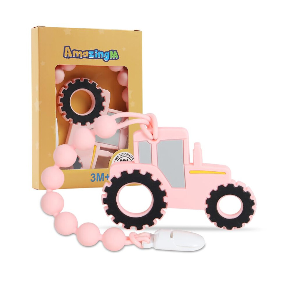 Jouet de dentition en silicone de qualité alimentaire pour bébé, en forme de camion tracteur, avec attache-tétine monobloc, anti-douleurs dentair