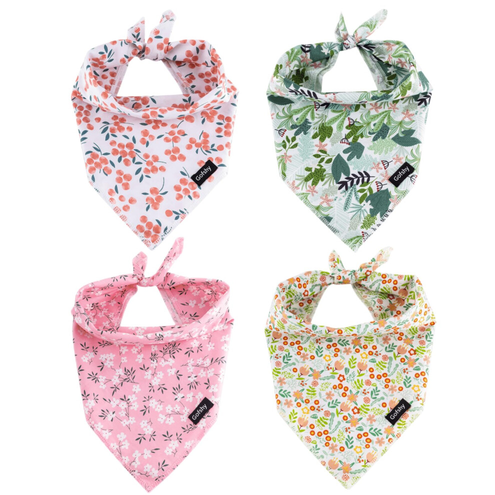 Gofshy Lot de 4 bandanas pour chien d'été et de printemps, motif floral rose, vert, orange, écharpe, bavoir, foulard, pour chien, petite taille X