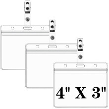 5 Pack Card Protector with Metal Clips 4?3 Inches Health ID Card Clear Plastic Horizontal Name Tag Holders with Clips ID Badge Holder with Metal Clip