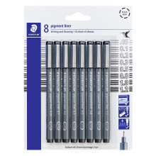 STAEDTLER Pigment Liner Pack Svart 8 pennor Diverse linjebredder 0,05 mm 0,1 mm 0,2 mm 0,3 mm 0,5 mm 0,8 mm 1,0 mm 1,2 mm