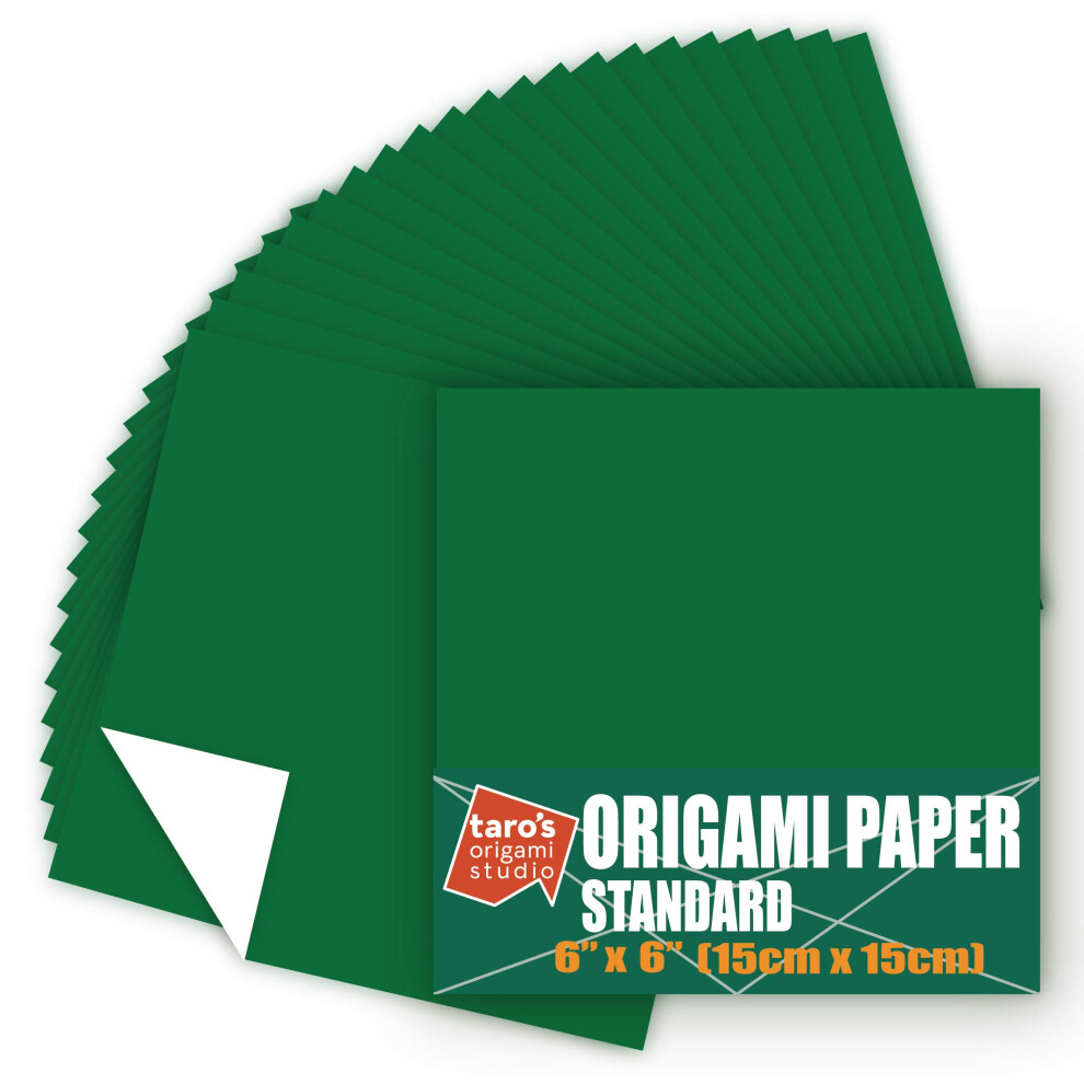 [Taro's Origami Studio] Papel Japon S Premium De 6 Pulgadas, De Una Cara Y Un Solo Color (Verde Oscuro), 50 Hojas (Todas Del Mismo Color), Cuadra-image