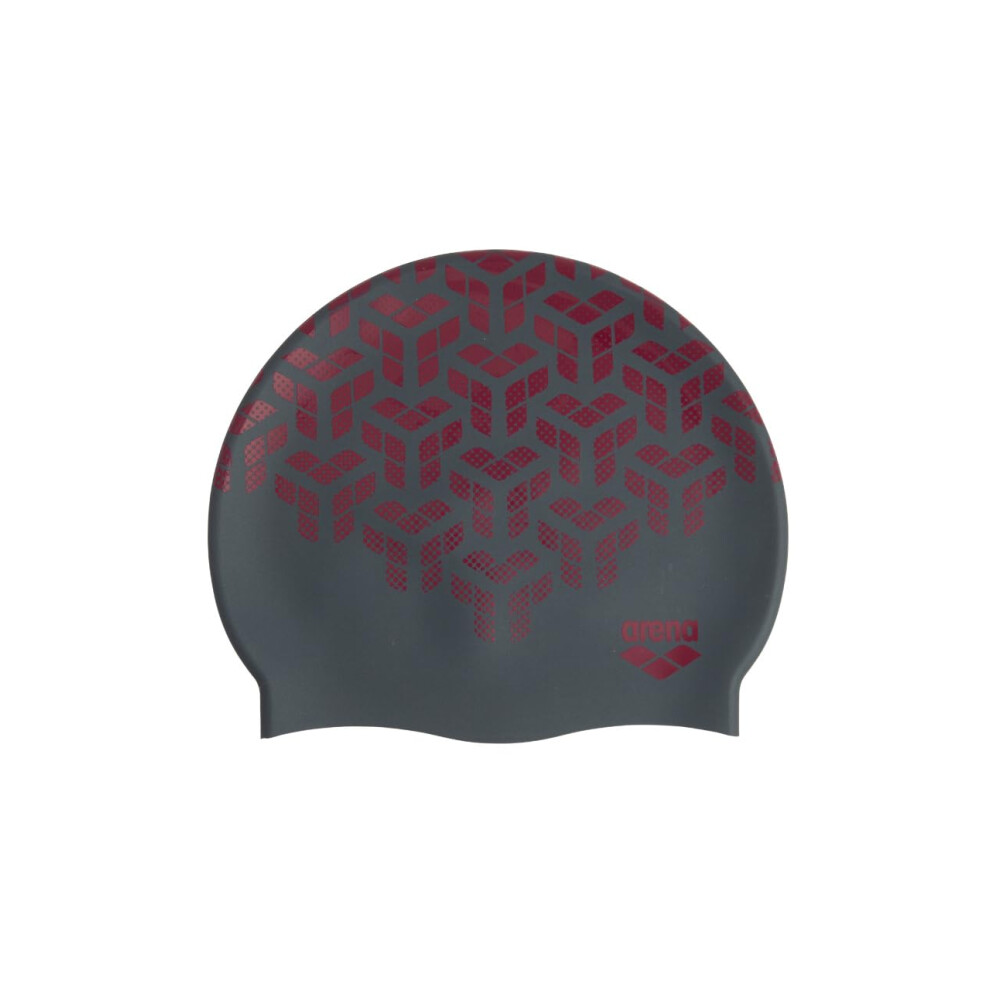 Arena Print 2 Unisex Silicone Swim Cap for Adults  Women and Men Intensive Training Comfortable Non-Slip Long Hair Swimming Hat  Kikko/Black Red