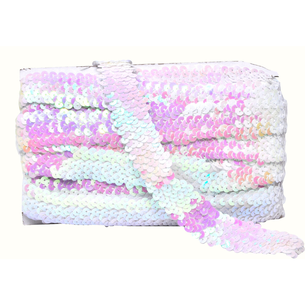 Ruban éLastique à Paillettes Mandala Crafts - 2,5 Cm, Blanc Irisé, Pour Couture, Bandeau, Robe - 10 MèTres De Large, Bande De Paillettes Extensib-image