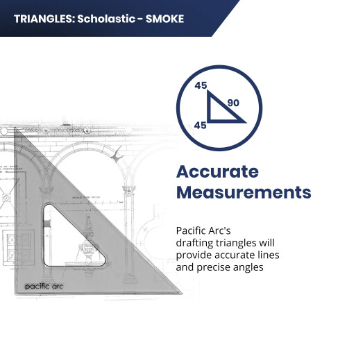 Pacific Arc's Scholastic Triangle - 8 inch - Smoke - 40/90 Angle - Polystyrene - Inking Edge - Technical Drawing Tools  Drafting  Architect and Engine 1