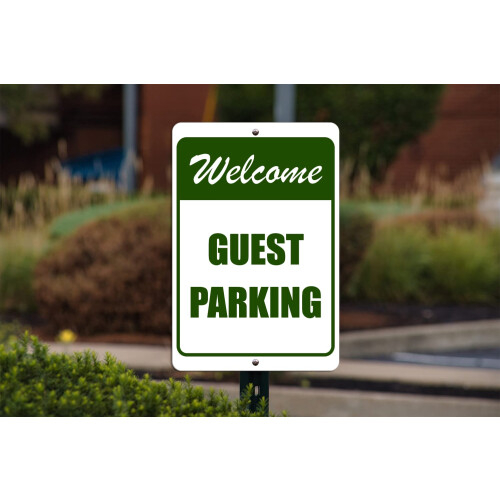 Gsteparkering - Velkommen | 8 x 12 aluminium udendrsskilt | Grn 1