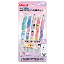 Pentel EnerGel RTX Liquid Gel Pen  Kawaii Tokyo Designs  (0.7mm)  Medium Line  Black Ink  Pack of 5 (BL77KWIPF5A)