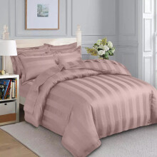 (Double Stripe Duvet Cover & Fitted Sheet, Peach) Stripe Duvet Cover Set Fitted Sheet & Pillowcase