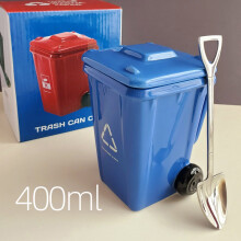 (Blue) Can 400ml Trash Creative Ceramic Mug Water Cup Shovel Gifts Spoon Christmas