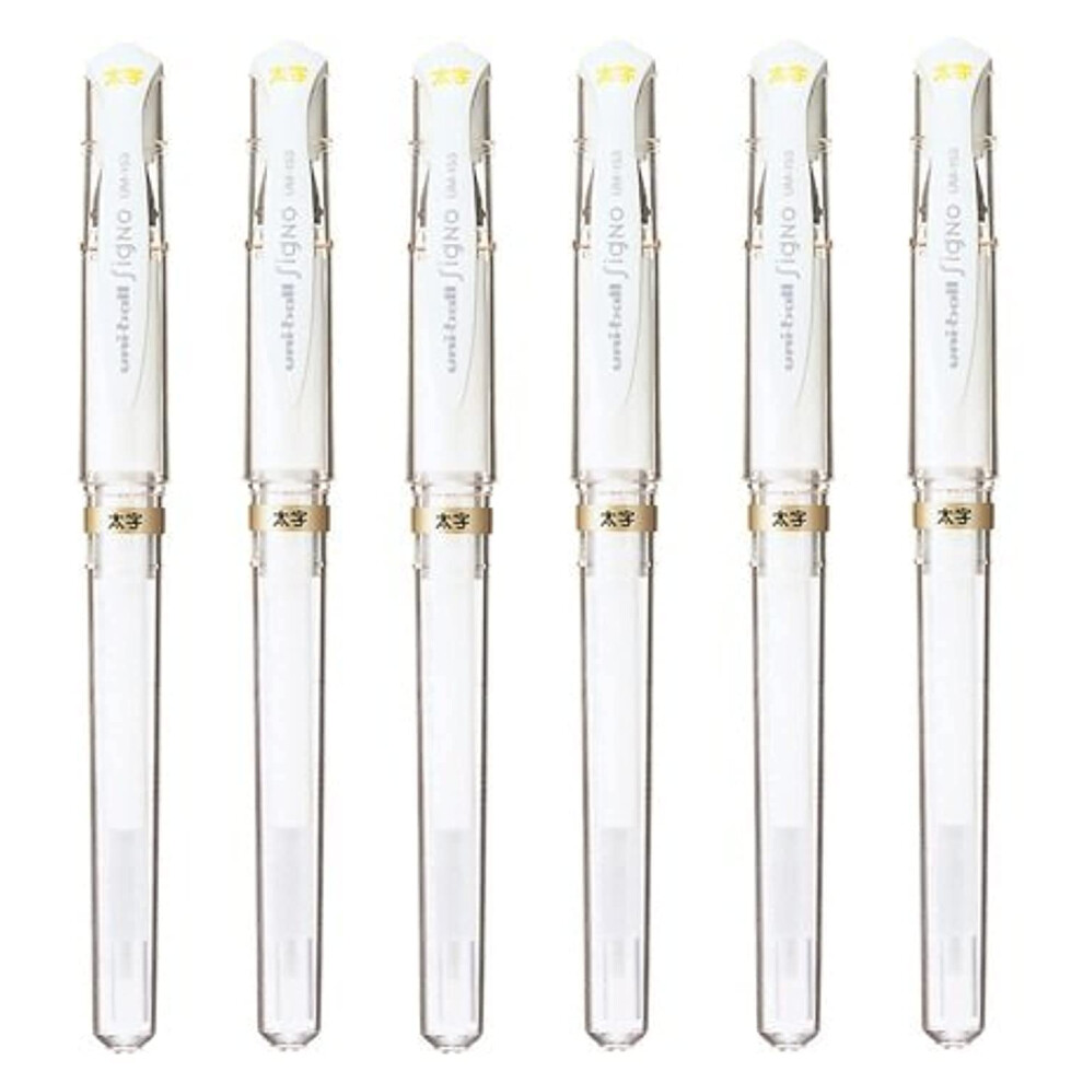 Uni-Ball Signo Broad Point Gel Impact Pen White Ink  6 pens per Pack (japan import) Komainu-Dou Original Package (2  DESIGN 1)