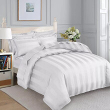 (Double Stripe Duvet Cover & Fitted Sheet, White) Stripe Duvet Cover Set Fitted Sheet & Pillowcase
