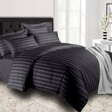 (King Stripe Duvet Cover & Fitted Sheet, Black) Stripe Duvet Cover Set Fitted Sheet & Pillowcase