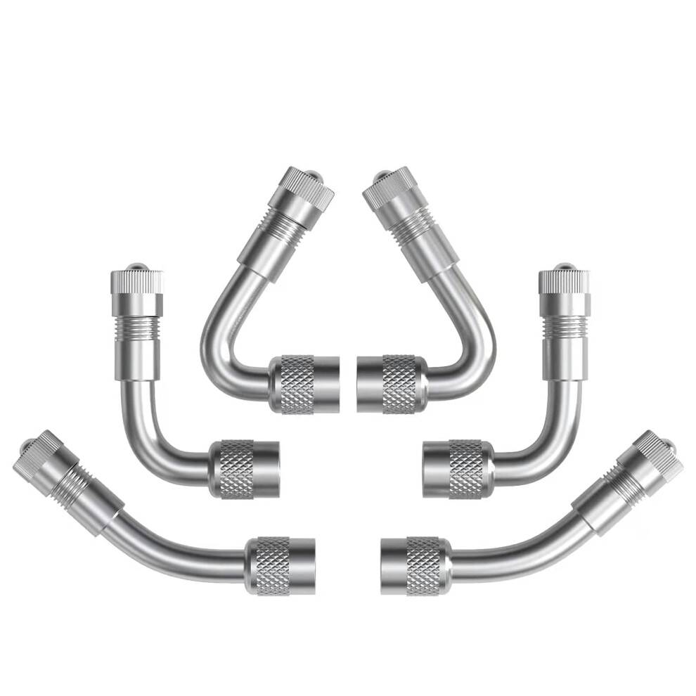 CKAuto 6 Pack 45 Degree 90 Degree 135 Degree Metal Valve Stem Extenders  Universal Valve Stem Extensions  Silver-image-OPC-PGSNZQB-NEW