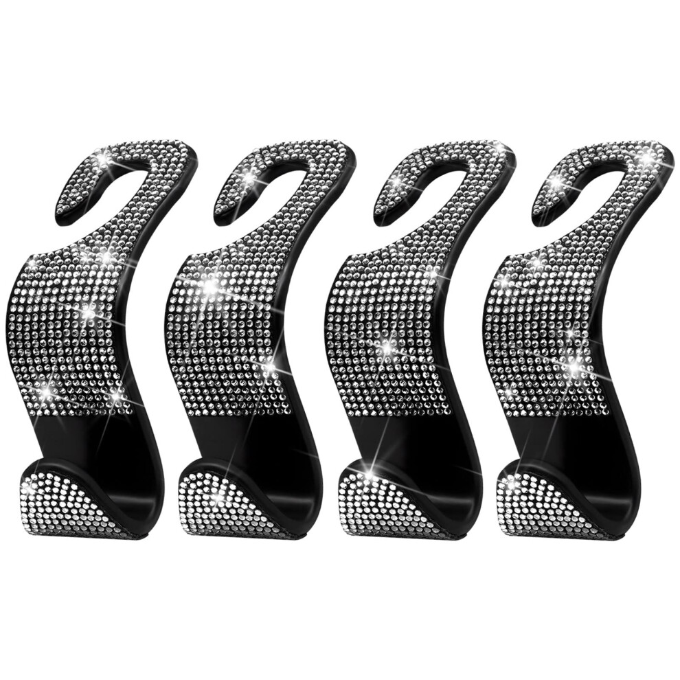 Car Purse Hook Bling Car Headrest Hook For Women Girls 4 Packs Auto Back Seat Hangers Rear Headrest Hook For Purse Bag Handbag Grocery (Silver) Silver 655360878334