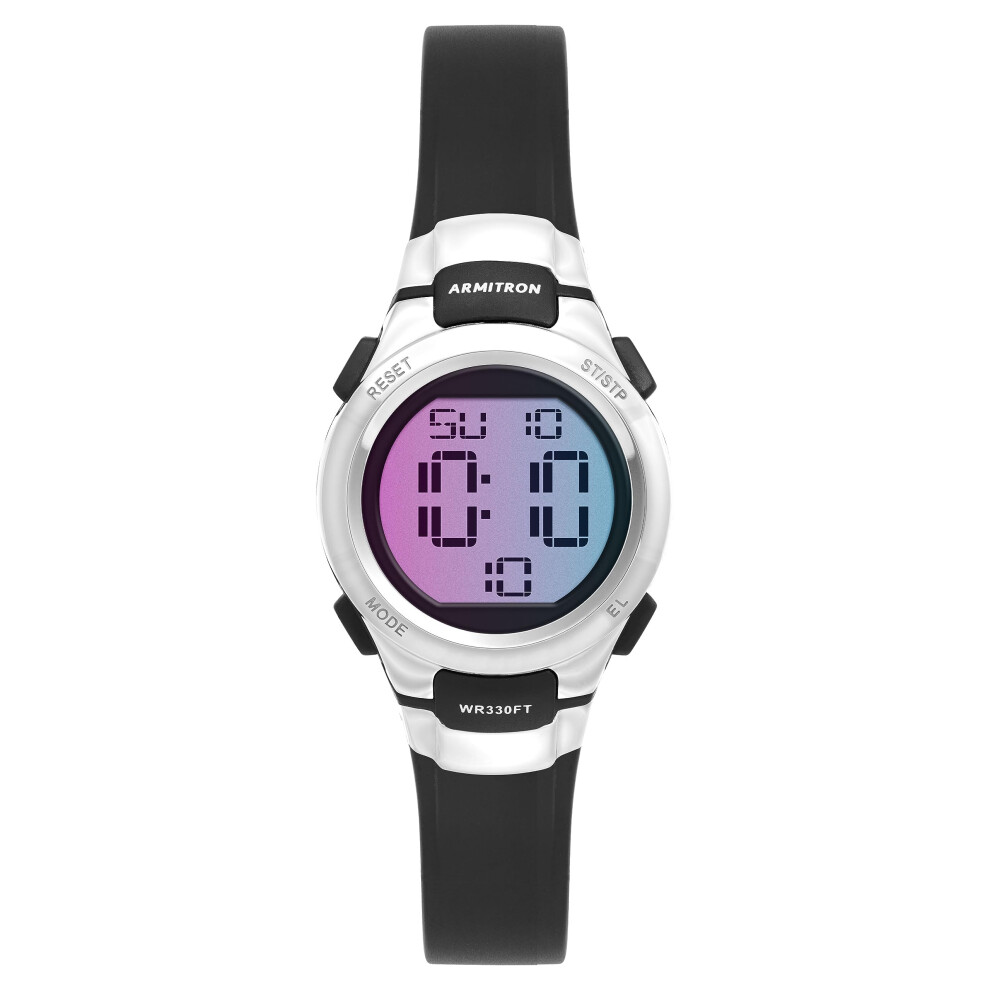 Montre chronographe num  rique Armitron Sport pour femme, cadran arc-en-ciel, bracelet en r  sine noire, 45/7012BRB