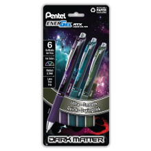 Pentel EnerGel RTX Dark Matter Liquid Gel Pen (0.7mm) Assorted Dark Ink Colors Pack of 6 (BL77DMPF6M)