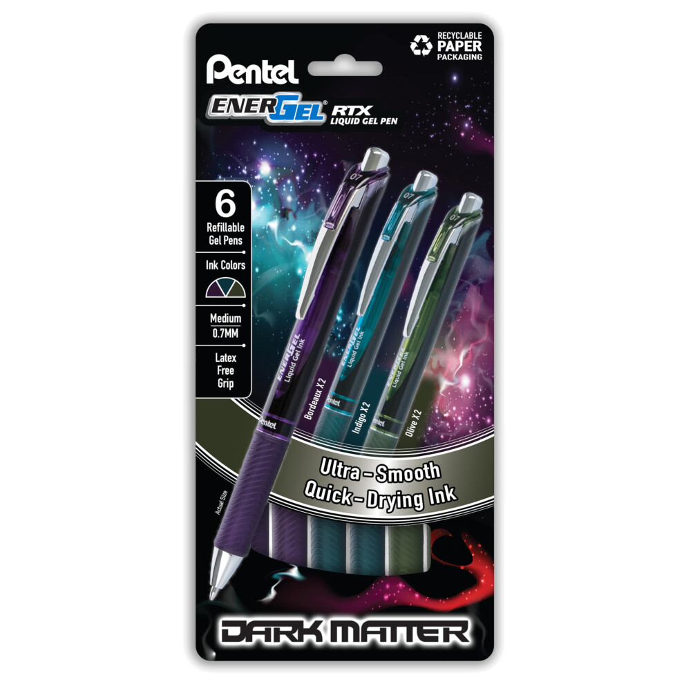 Bol Grafo De Gel L Quido Pentel Energel Rtx Dark Matter (0,7 Mm), Tinta Oscura Surtida, Paquete De 6 (BL77DMPF6M)-image