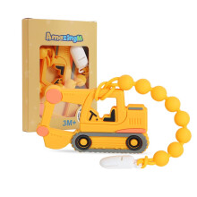 Baby Food Grade Silicone Carrier Vehicle Teether Toy with One Piece Design Pacifier Clip Holder Teething Pain Relief Toys Gift Set for 3 Months+ Boys