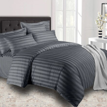 (King Stripe Duvet Cover & Fitted Sheet, Charcoal/Dark Grey) Stripe Duvet Cover Set Fitted Sheet & Pillowcase