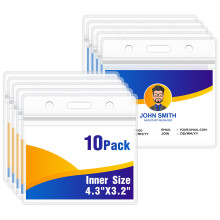 10PCS ID Badge Holder Horizontal-Extra Thick Clear ID Card Holder with Waterproof Resealable Zip-Name Tag Holder for Nurses Office and School-Large