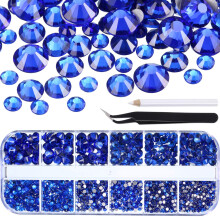 TecUnite 2000 Pieces Flat Back Gems Round Crystal Rhinestones 6 Sizes (1.5-6 mm) with Pick Up Tweezer and Rhinestones Picking Pen for Crafts Nail